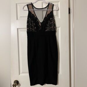 TRIXXI Women's Black & Lace Overlay Pencil Skirt Dress Size 7 NWOT